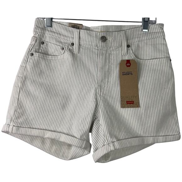 Levi's NWT Women's Mid-Length Shorts Mid-Rise Slim Striped Coastal Size 8 / W29 - Picture 1 of 13